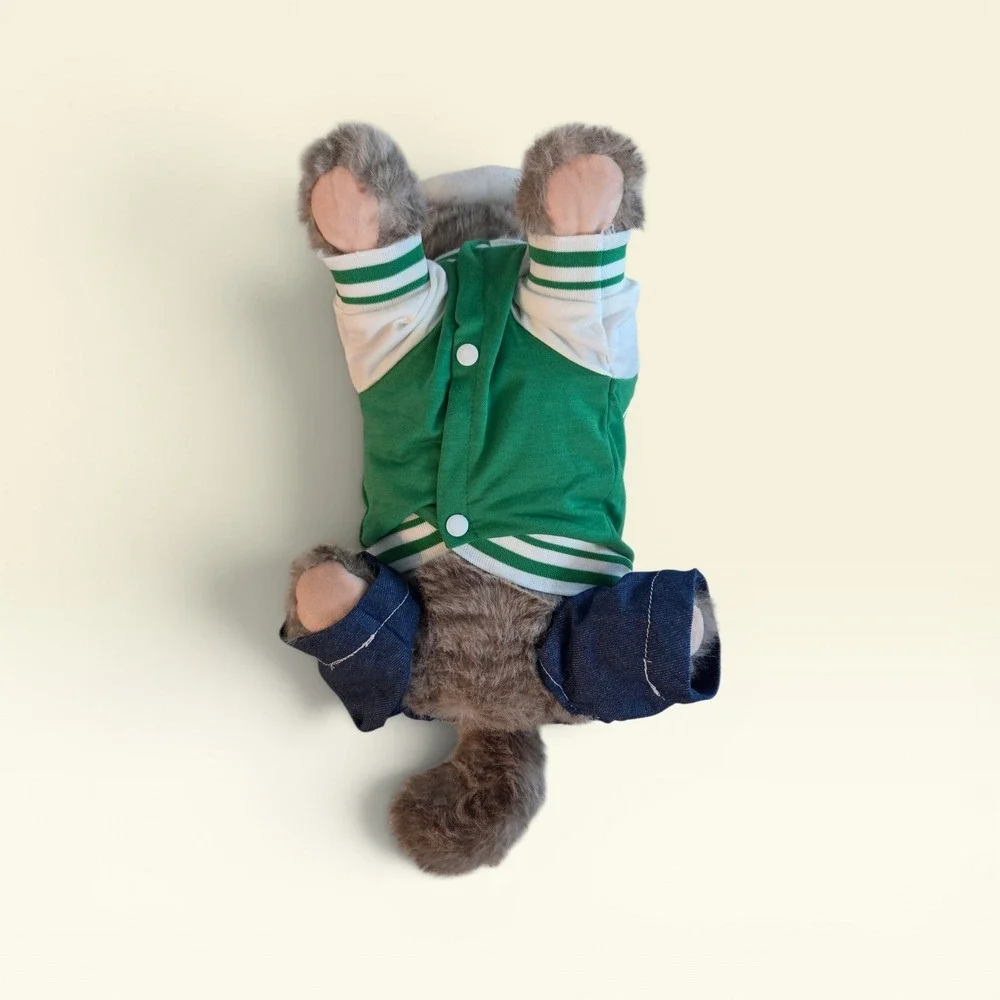 Green Varsity Jacket Denim Pet Jumpsuit Speed Limit 50 Dog‎ Cat Clothes XL